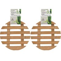 Pannenonderzetters - 2x - rond - D17 cm - bamboe hout