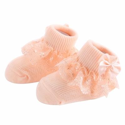 3 paren Bow Lace baby sokken pasgeboren katoen baby sok maat: S (Orange)
