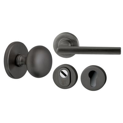 Hardbrass Voordeurset Iris/Sara 3-delig linkswijzend - PVD gun metal