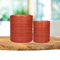 Theelichthouders set - 2x - rood/goud - glas - luxe kaarsenhouders - thumbnail