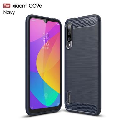 Geborsteld textuur koolstofvezel TPU Case voor Xiaomi mi CC9e/Xiaomi a3 (marineblauw)