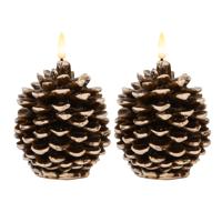 Anna's Collection LED dennenappel kaars - 2x - bruin - 10 x 8.5 cm - met timer