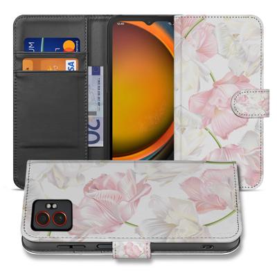Lovely Flowers Roze Wit Met Magneet Samsung Galaxy Xcover 7 Pro | Bookcase Hoesje | Portemonnee hoesje