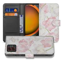 Lovely Flowers Roze Wit Met Magneet Samsung Galaxy Xcover 7 Pro | Bookcase Hoesje | Portemonnee hoesje