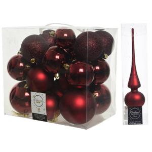 Kerstversiering kunststof kerstballen met piek donkerrood 6-8-10 cm pakket van 27x stuks - Kerstbal