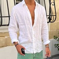 Voor heren Overhemd linnen overhemd Zomer overhemd Strand hemd Wit Blozend Roze blauw Lange mouw Effen Revers Lente zomer Casual Dagelijks Kleding Lightinthebox - thumbnail