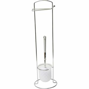 Toiletborstel met toiletrolhouder - vrijstaand - wit/zilver- metaal - 58 cm