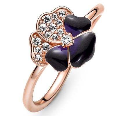 Pandora 180764C01 Ring Stackable Deep Purple Pansy Flower zwart-wit (Retired)