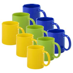 Koffie mokken/drinkbekers Auxerre - 9x - keramiek - geel/groen/blauw - 370 ml