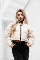 Malelions Signature Cropped Puffer Winterjas Dames Beige - Maat XL - Kleur: Beige | Soccerfanshop