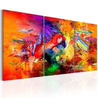 Schilderij - Kleurrijke Papegaai , 3 luik