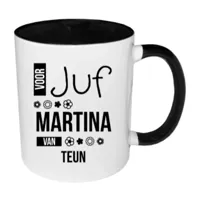 Voor Juf mok met naam (zwart)
