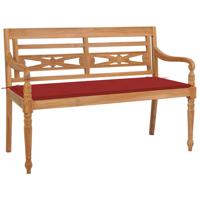 Bank Batavia met rood kussen 120 cm massief teakhout