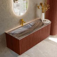 Badmeubel Mondiaz Kurve-Dlux | 125 cm | Meubelkleur Ruby | Wastafelkleur Sombra | Solid surface | Wasbak linker zijde spoelbak | 1 kraangat