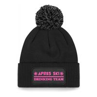 Wintersport muts met pompom - Drinking Team - zwart - glitters - one size - volwassenen - Apres ski - thumbnail