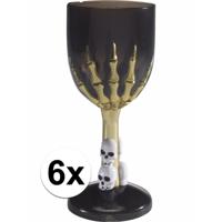 Horror kelk - 6x - beker - zwart - Gotisch - Halloween - wijnglas - drinkbeker - horror