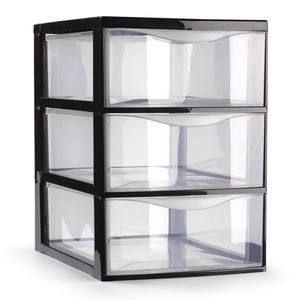 Plasticforte Ladeblokje/bureau organizer 3x lades - transparant/zwart - L18 x B25 x H25 cm   -