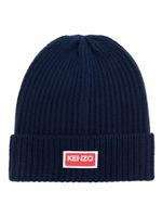 Kenzo logo-patch knitted beanie - Bleu - thumbnail