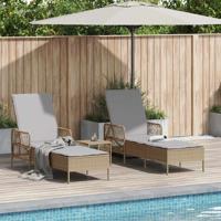 Ligstoel met kussen 3 pcs Beige en Licht Grijs poly rattan