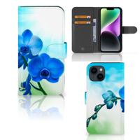 iPhone 15 Hoesje Orchidee Blauw - Cadeau voor je Moeder | Portemonnee hoesje