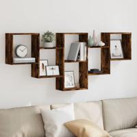Wandschap 159x18x66 cm bewerkt hout gerookt eikenkleurig