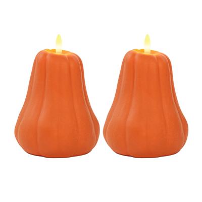 Anna's Collection LED pompoen kaars - 2x - oranje - D13 x H11 cm - met timer