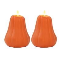 Anna's Collection LED pompoen kaars - 2x - oranje - D13 x H11 cm - met timer