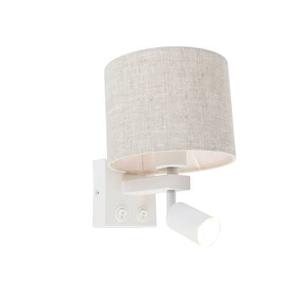 QAZQA Wandlamp wit met leeslamp en kap 18 cm lichtgrijs - Brescia