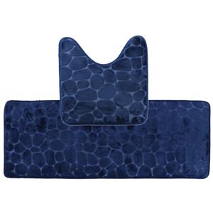 Tendance Badkamer Matten set Pebble - donkerblauw - extra lang - memory foam - microfiber