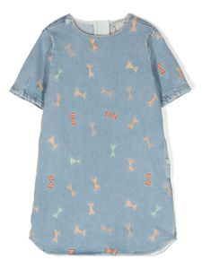 Stella McCartney Kids robe évasée Striped Bow en jean - Bleu