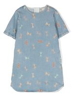 Stella McCartney Kids robe évasée Striped Bow en jean - Bleu