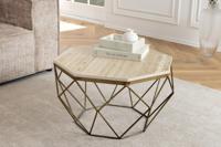 Handgemaakte salontafel DIAMOND 70cm beige travertijn messing ijzer - 45204