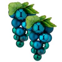 Kerstornament druiventros - 2x stuks - blauw - 33 cm - kunststof - kersthanger fruit - wijn thema