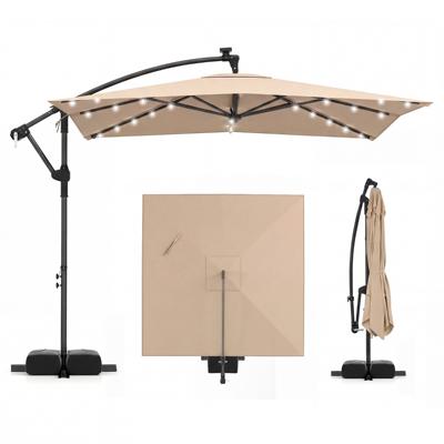 Zonne-LED-parasol met Zijdelingse Bevestiging 250 x 250 cm Vierkante Tuinparasol voor Buiten met 360°-Draaifunctie-Bruin