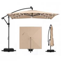 Zonne-LED-parasol met Zijdelingse Bevestiging 250 x 250 cm Vierkante Tuinparasol voor Buiten met 360°-Draaifunctie-Bruin