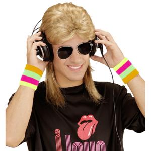 Widmann Verkleed zweetbandje pols - Neon eighties kleuren - foute 80s/90s party