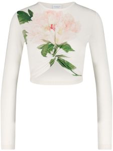 Giambattista Valli haut crop en maille à fleurs - Blanc
