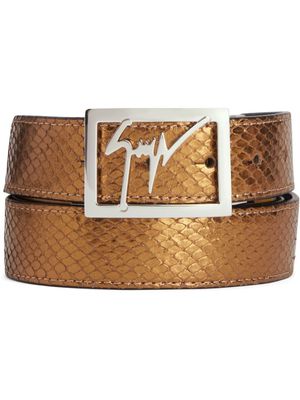 Giuseppe Zanotti ceinture en cuir Linum à effet peau de serpent - Marron