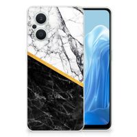 OPPO Reno8 Lite TPU Siliconen Hoesje Marmer Wit Zwart - Origineel Cadeau Man - thumbnail