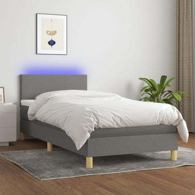 Boxspring met matras en LED stof donkergrijs 90x190 cm
