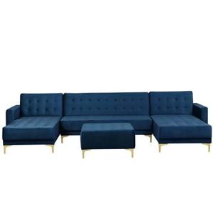 Beliani-ABERDEEN-Bank U-vormig met hocker-Blauw-5 persoons- Fluweel