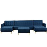 Beliani-ABERDEEN-Bank U-vormig met hocker-Blauw-5 persoons- Fluweel - thumbnail