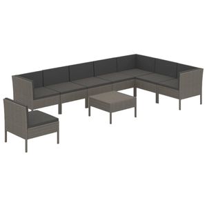 vidaXL 9-delige Loungeset met kussens poly rattan grijs