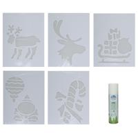 Kerst sfeer raamsjablonen met ECO spuitsneeuw - 5x stuks - 22 x 35 cm - raamdecoratie
