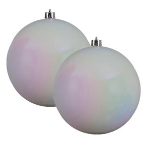 2x stuks grote kunststof kerstballen parelmoer wit 14 cm glans - Kerstbal