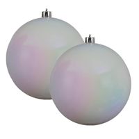 2x stuks grote kunststof kerstballen parelmoer wit 14 cm glans - Kerstbal - thumbnail