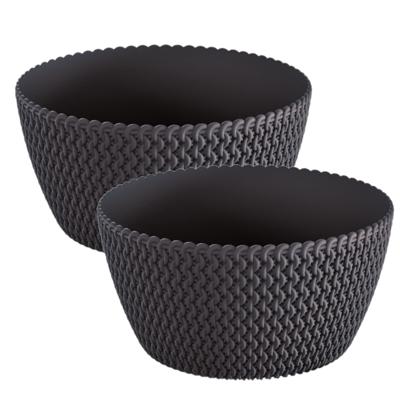 Plantenpot/bloempot tafelstuk - 2x stuks - kunststof - D24 x H12 cm - antraciet