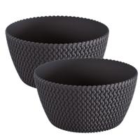 Plantenpot/bloempot tafelstuk - 2x stuks - kunststof - D24 x H12 cm - antraciet