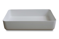 Luca Sanitair Luva rechthoekige opzetwastafel met dunne randen van solid surface 60 x 40 x 13,5 cm, mat wit - thumbnail