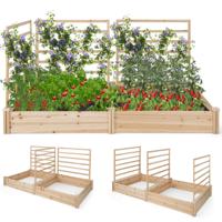Plantenbak met 3 Houten Hekjes met Open Bodem 2 Bloembakken voor Buiten voor Klimplanten Verhoogd Tuinbed Rotbestendig